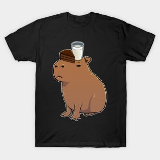 Capybara with Chocolate Cake with Milk on its head T-Shirt